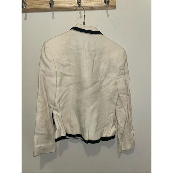 Vintage Barrie pace preppy off white cream wool tweed blazer black trim size 8 - Picture 9 of 11